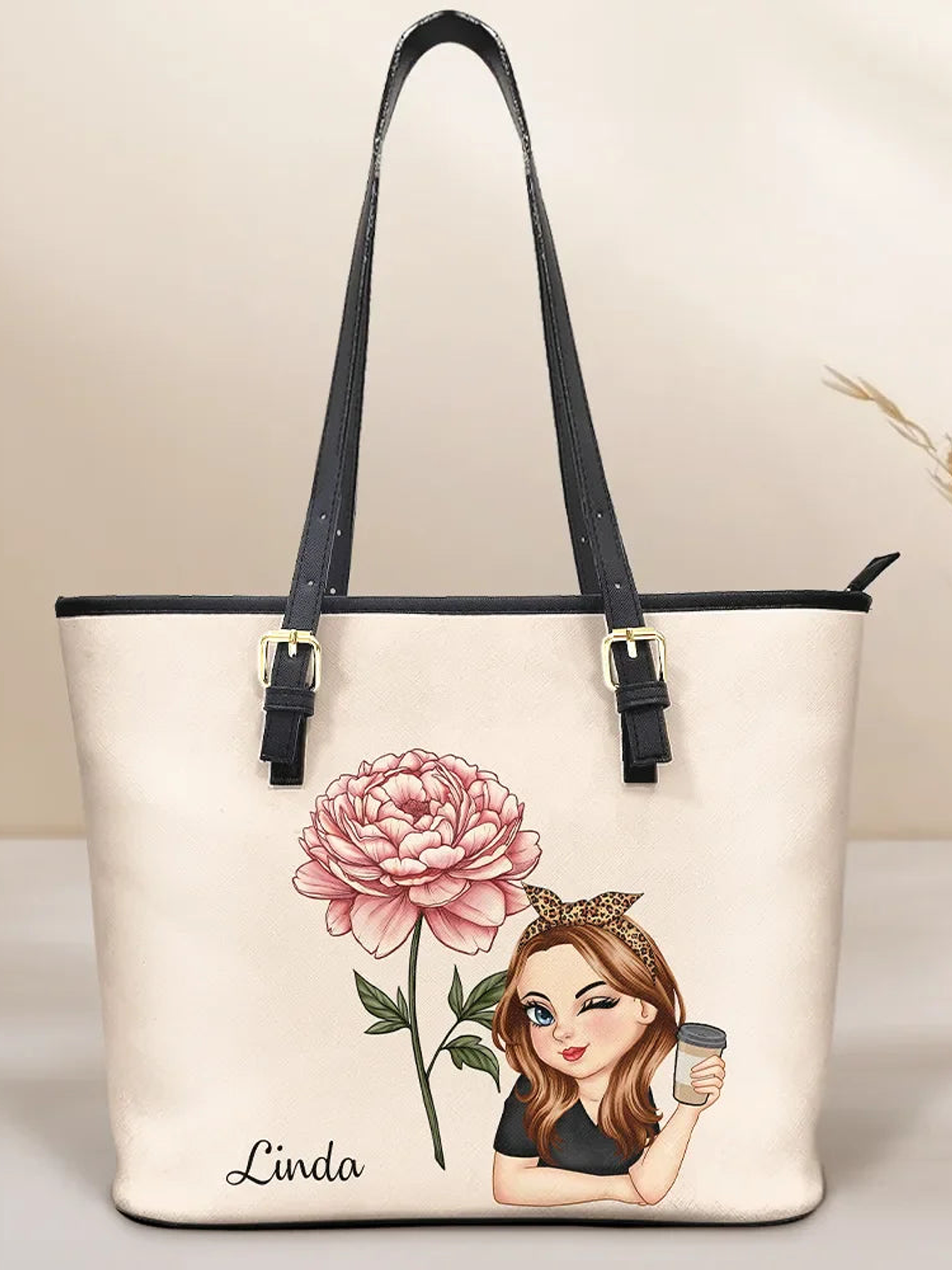 Birth Month Flower Blooming - Personalized Leather Tote Bag 1