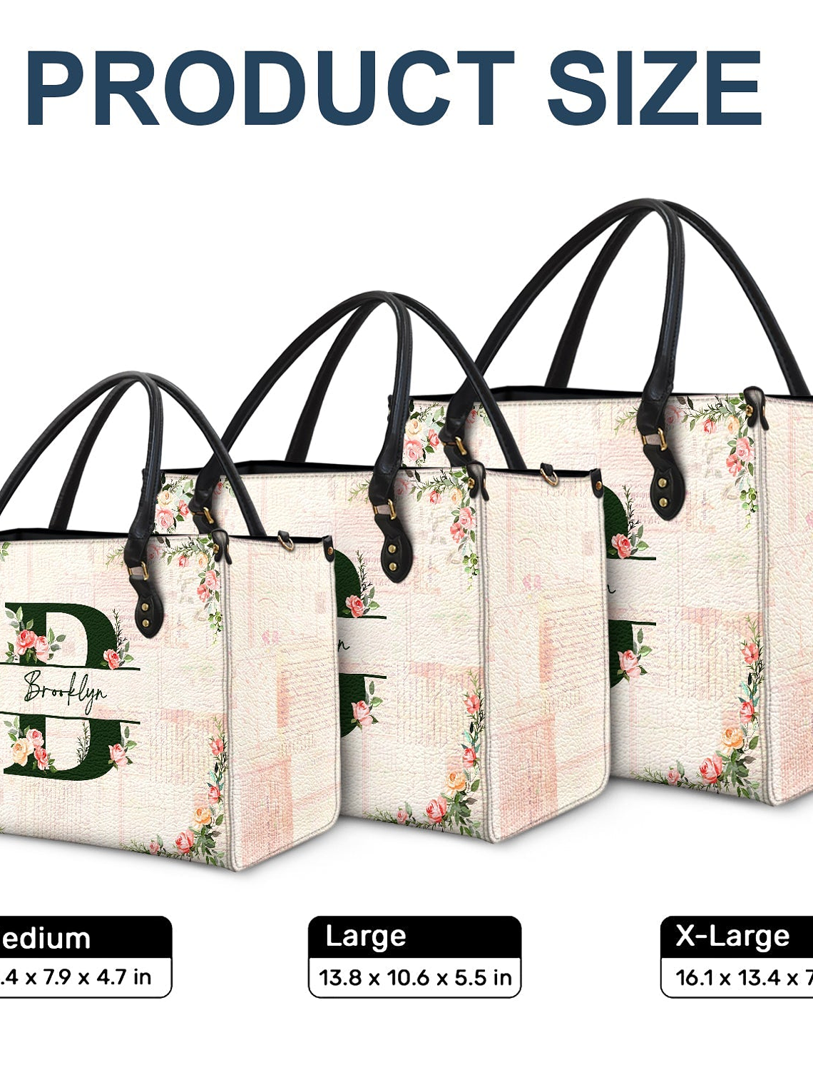 Floral Monogram Name - Gift For Her - Personalized Leather Bag 5
