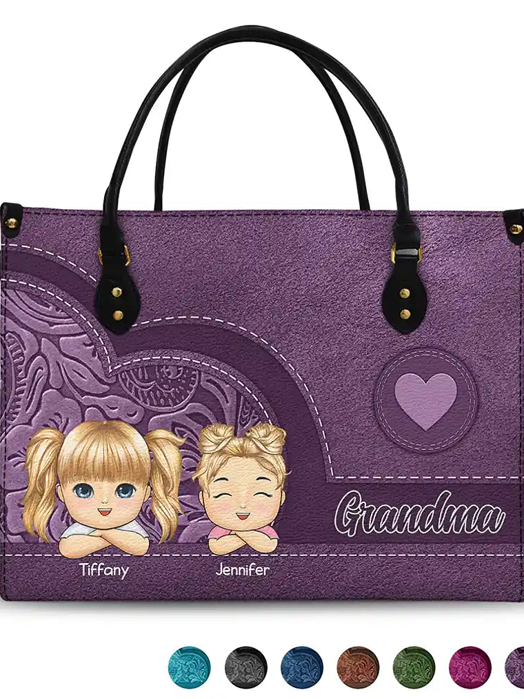 Grandma Mom Aesthetic Pattern - Personalized Leather Bag 1