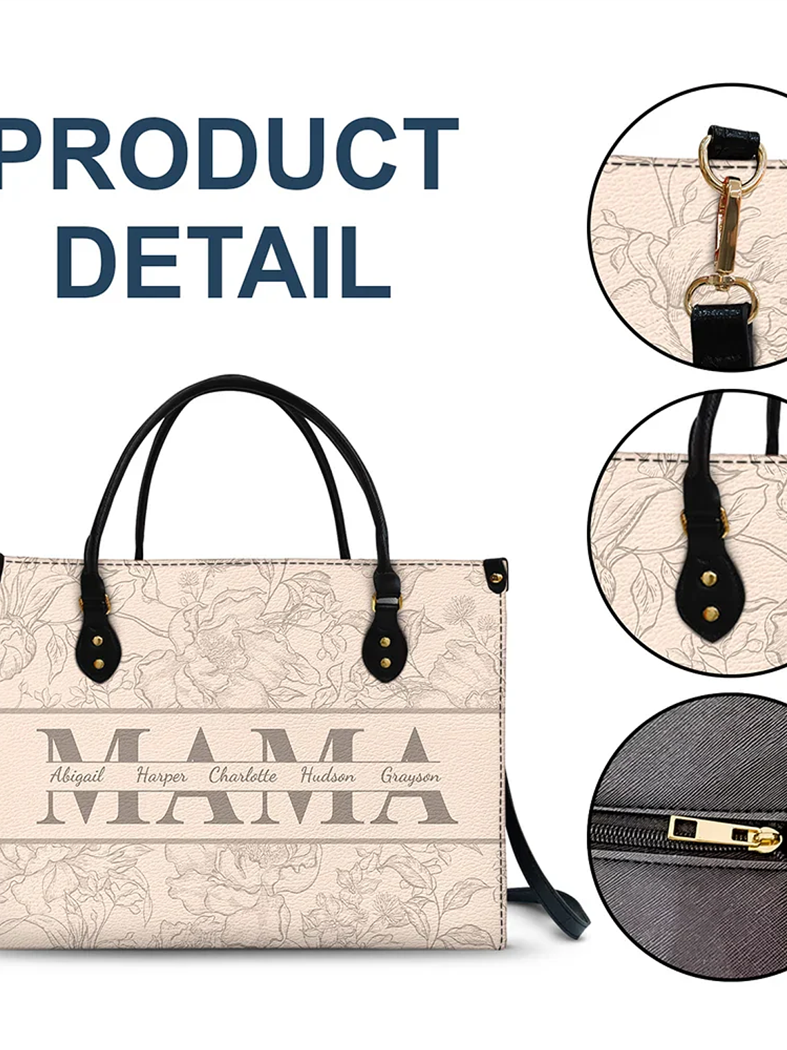Mom Floral Design Trendy Bag - Personalized Leather Bag 7