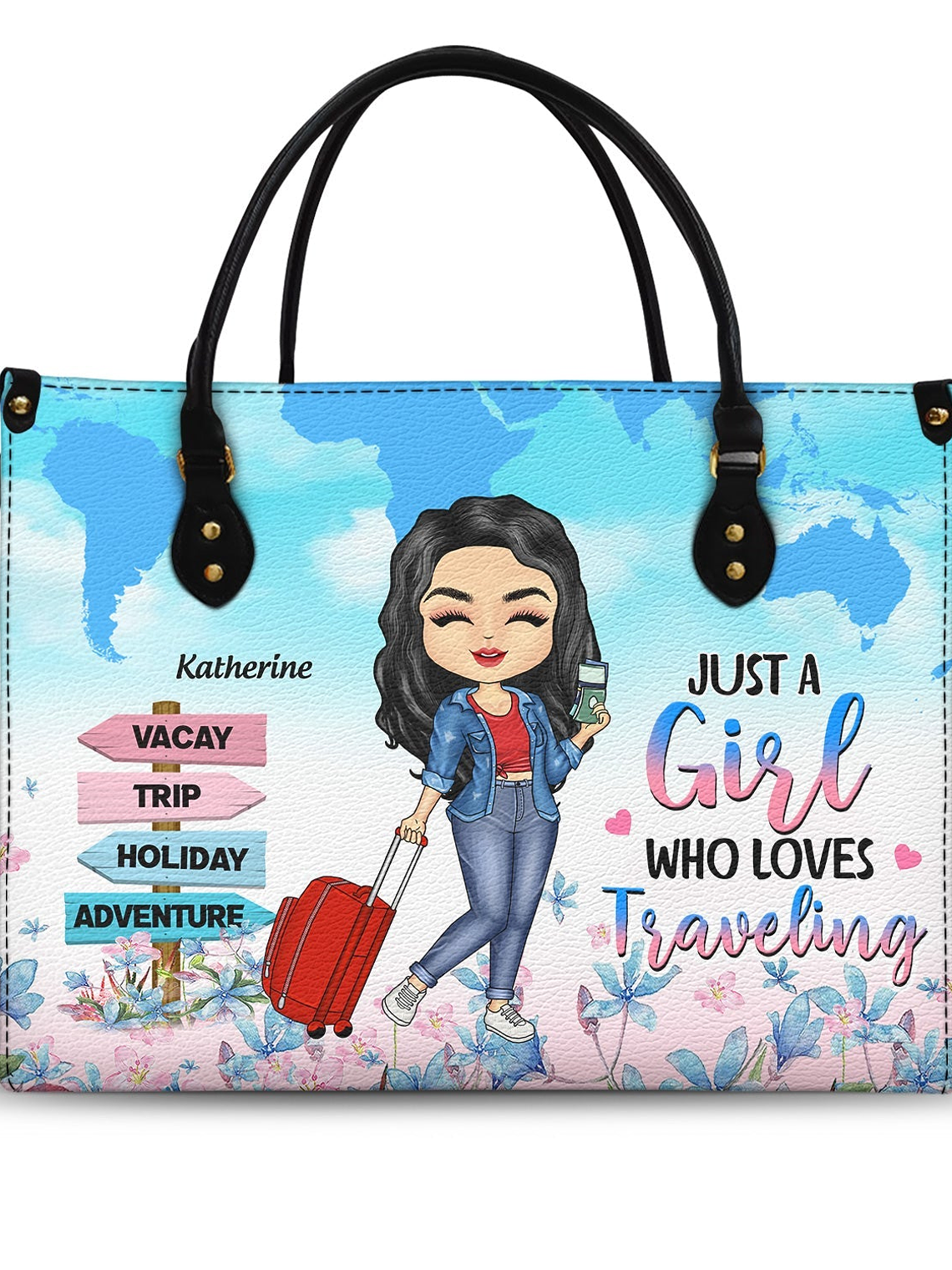 Just A Girl Who Loves Traveling - Gift For Travel Lovers - Personalized Leather Bag 1