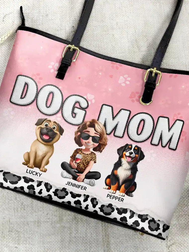 Leopard Dog Mom - Personalized Leather Tote Bag 4