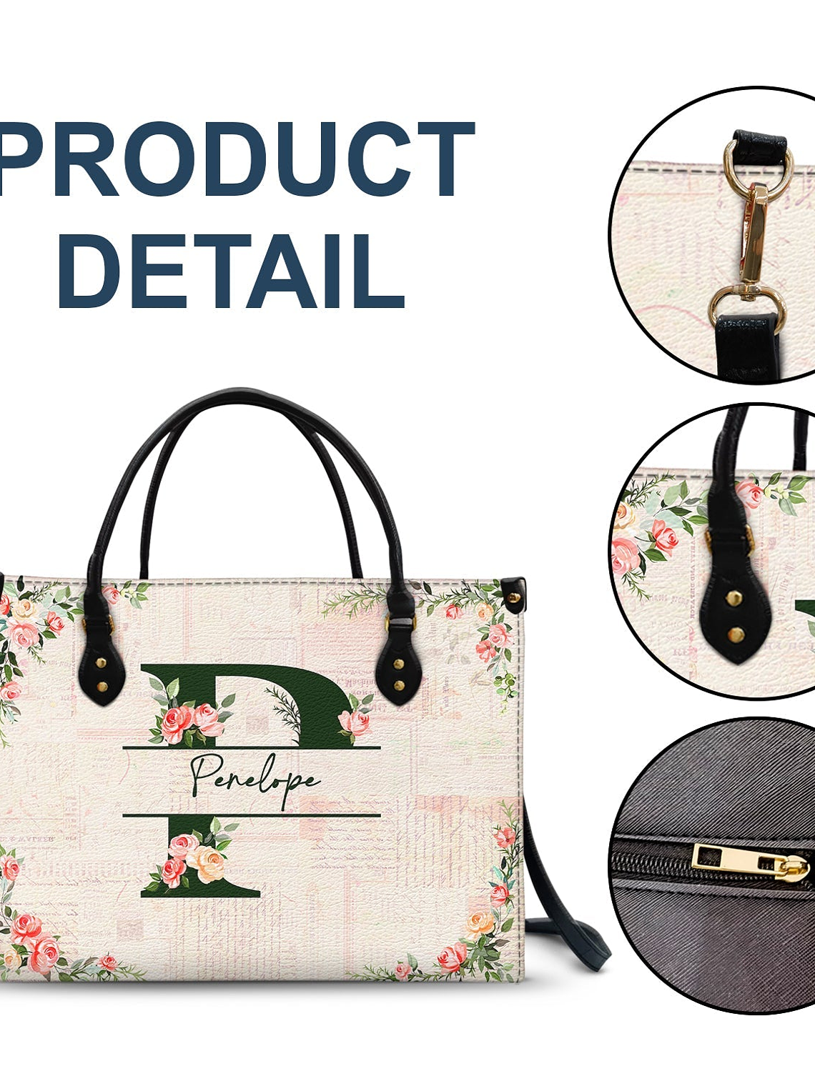 Floral Monogram Name - Gift For Her - Personalized Leather Bag 6