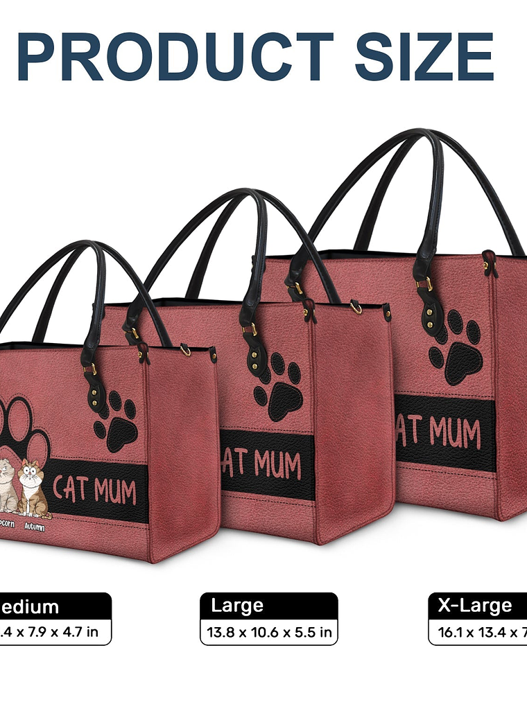 Cat Mom Funny Cartoon Style - Gift For Cat Lovers - Personalized Leather Bag 5