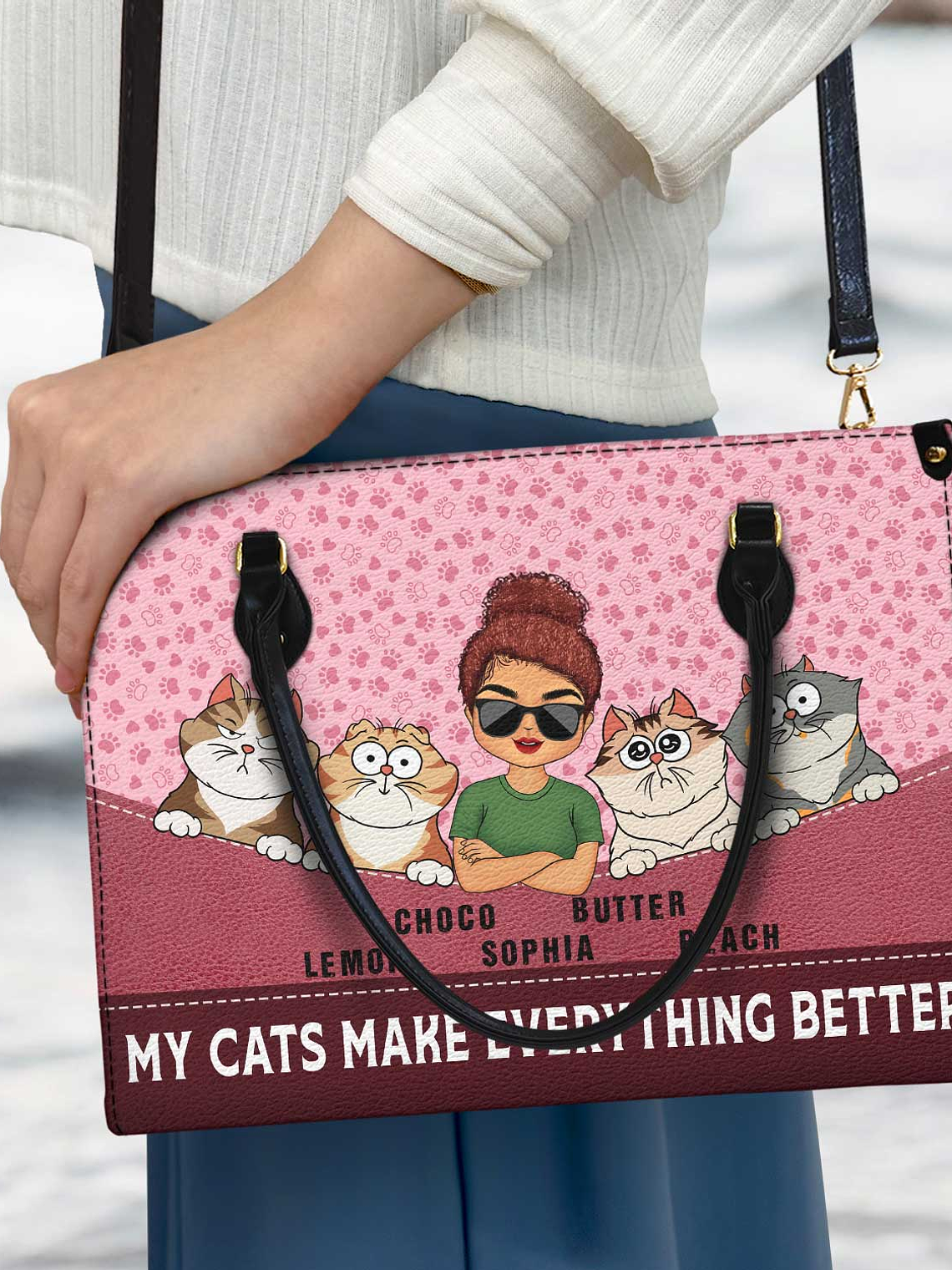 Cats Make Everything Better - Birthday, Loving Gift For Cat Moms, Cat Lovers - Personalized Leather Bag 3