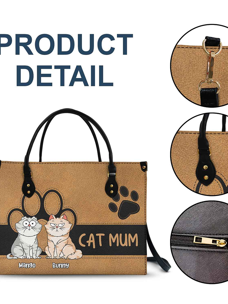Cat Mom Funny Cartoon Style - Gift For Cat Lovers - Personalized Leather Bag 6