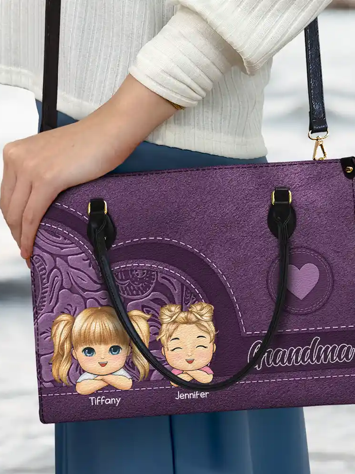 Grandma Mom Aesthetic Pattern - Personalized Leather Bag 3