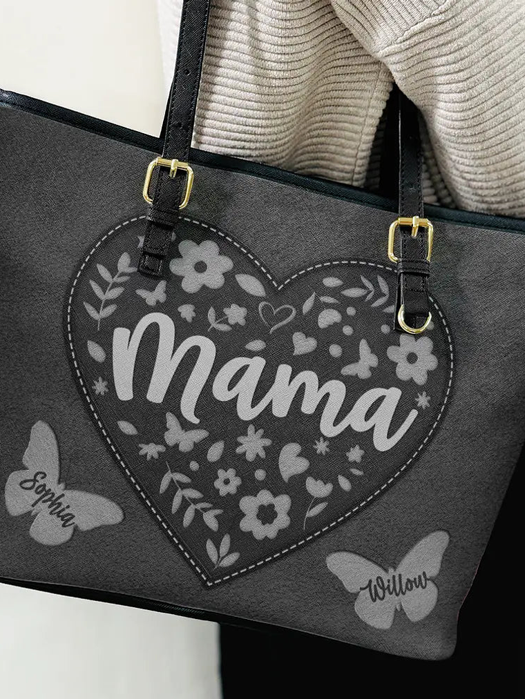 Grandma Leather Floral - Personalized Leather Tote Bag 3