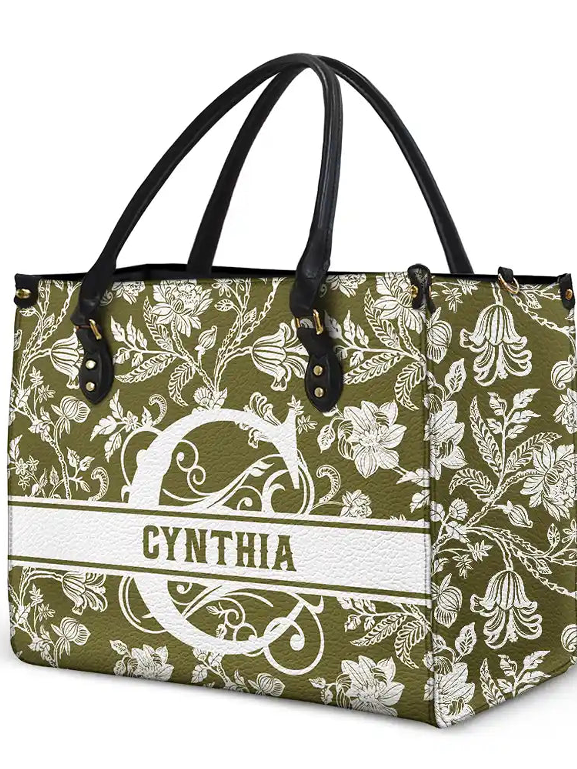Monogram Style Floral Pattern - Personalized Leather Bag 2