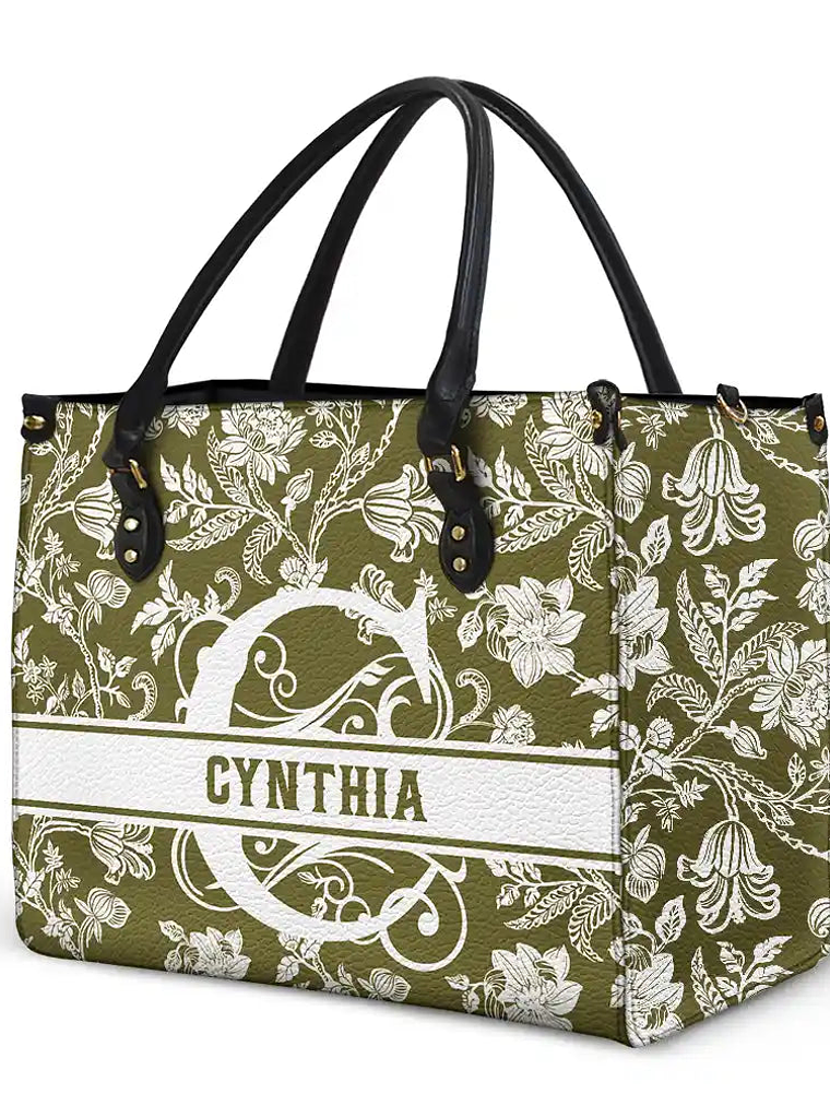Monogram Style Floral Pattern - Personalized Leather Bag 2