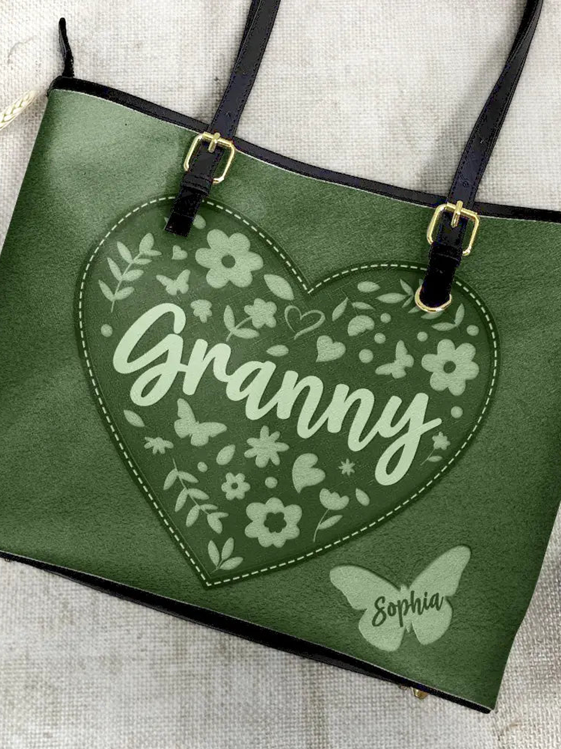 Grandma Leather Floral - Personalized Leather Tote Bag 4