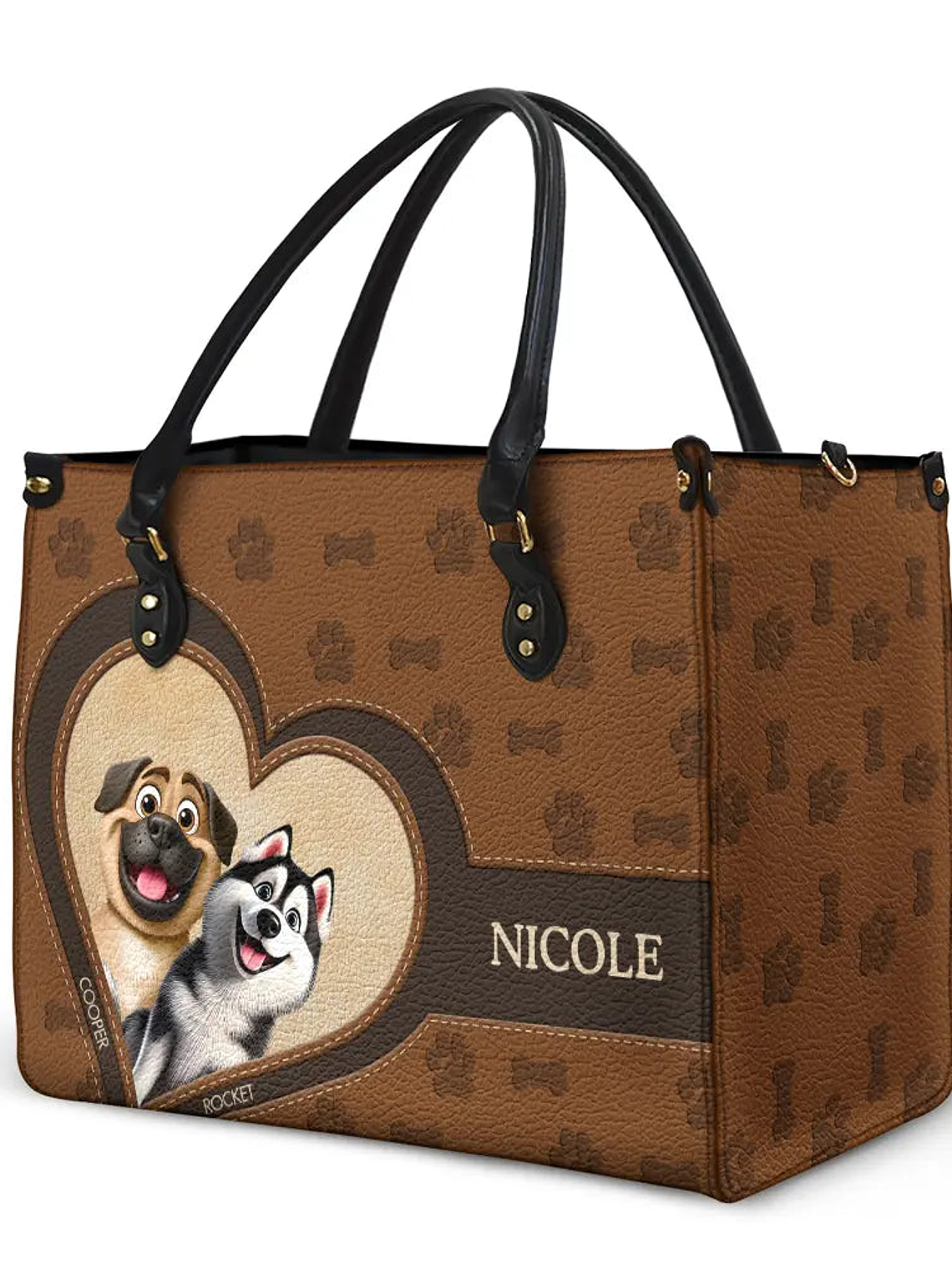 Dog Mom 3D Cute Effect Dog - Personalized Leather Bag 2
