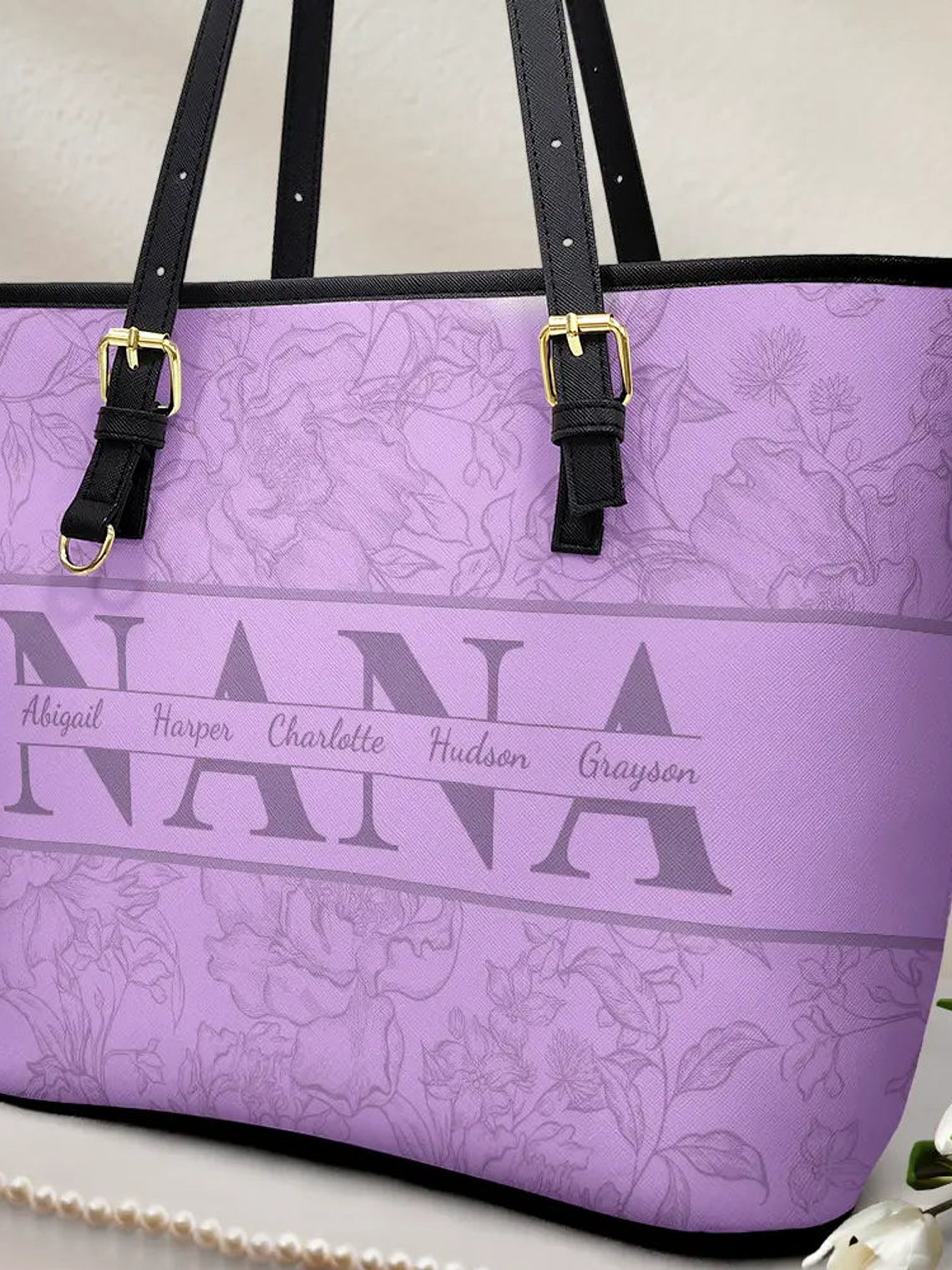 Mom Floral Design Trendy Bag - Personalized Leather Tote Bag 2