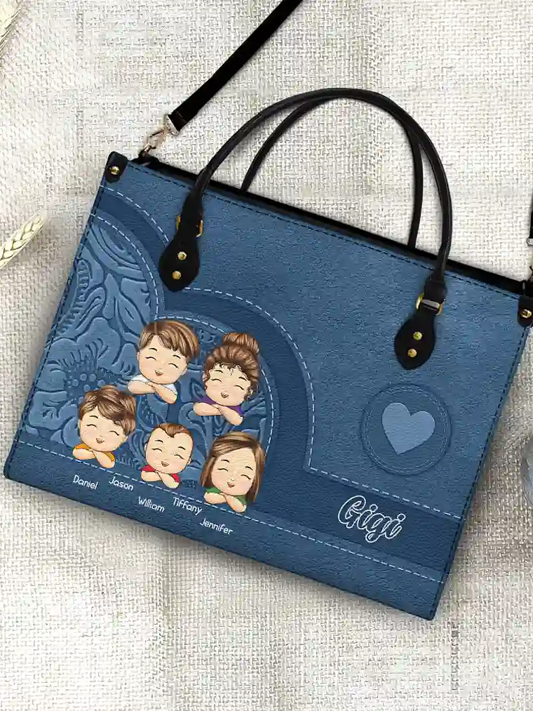 Grandma Mom Aesthetic Pattern - Personalized Leather Bag 4