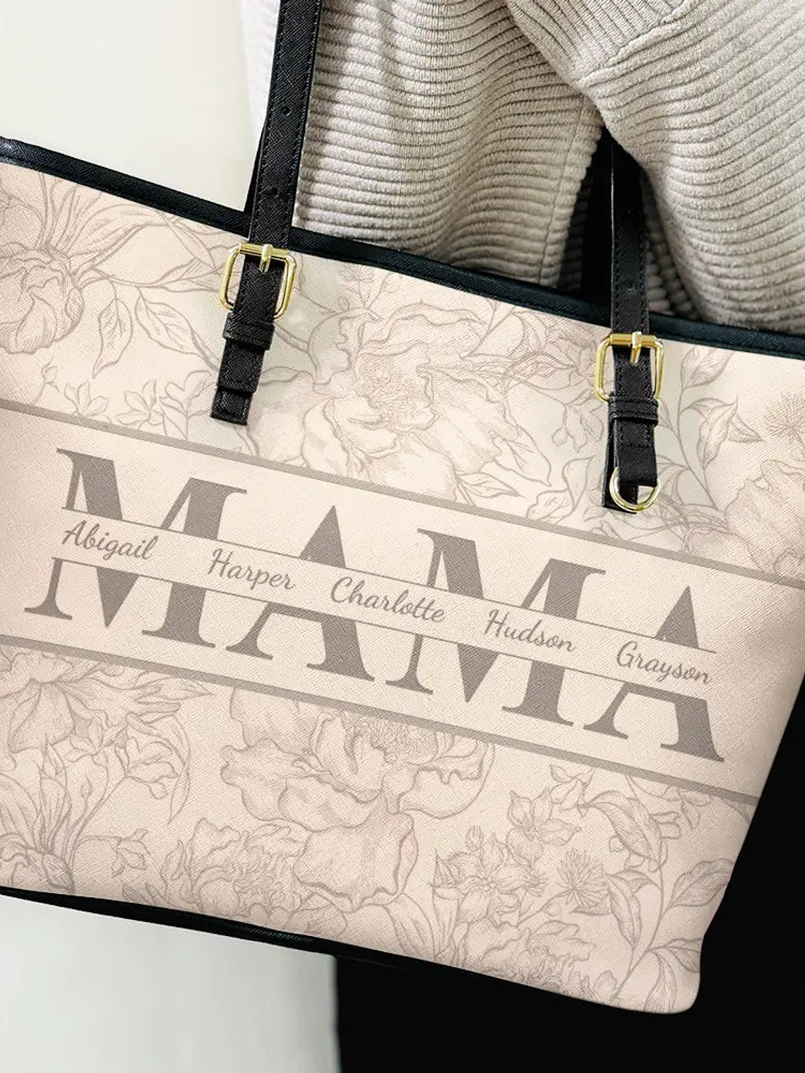 Mom Floral Design Trendy Bag - Personalized Leather Tote Bag 3