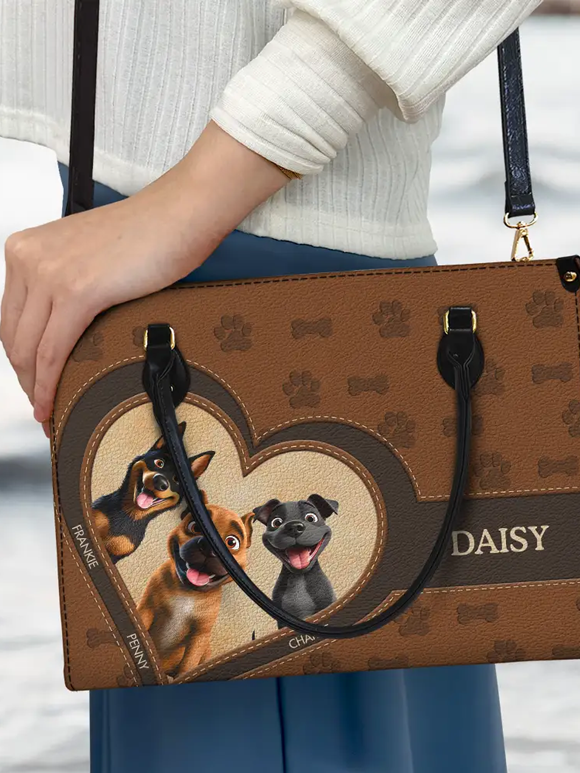 Dog Mom 3D Cute Effect Dog - Personalized Leather Bag 3