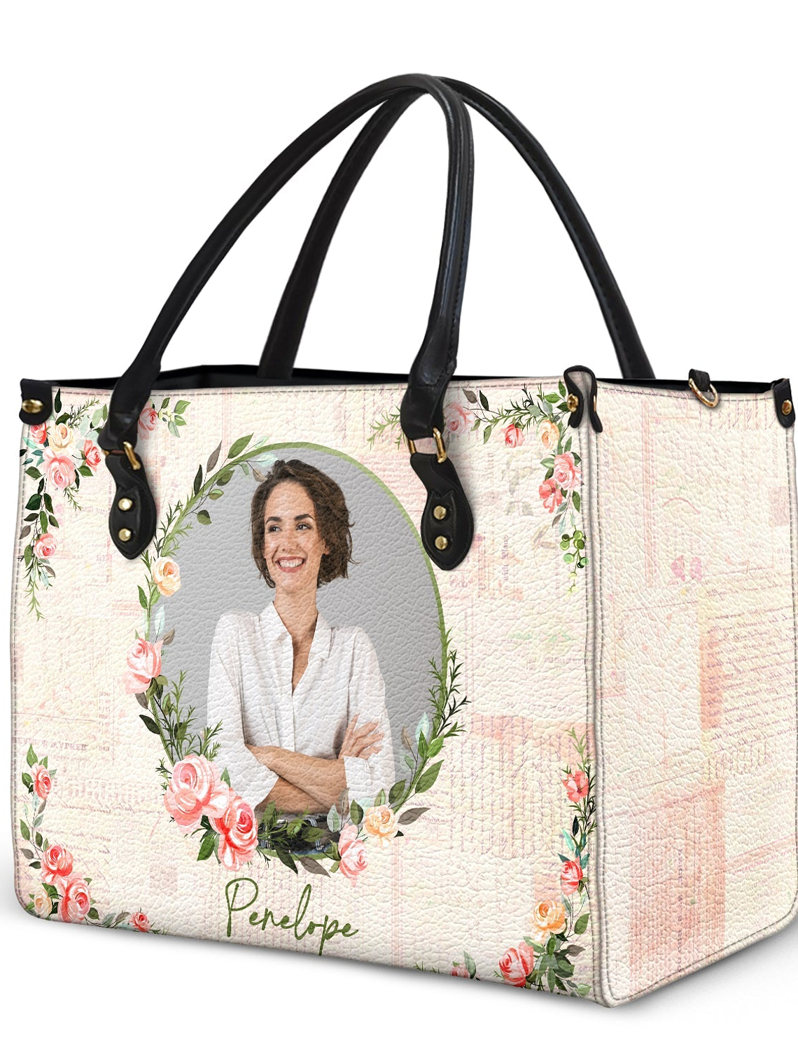Custom Photo Floral Monogram - Gift For Her - Personalized Leather Bag 2