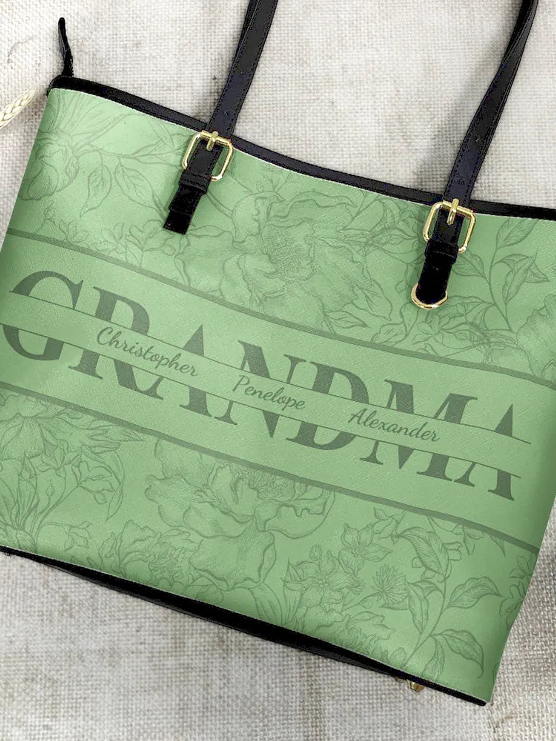 Mom Floral Design Trendy Bag - Personalized Leather Tote Bag 4