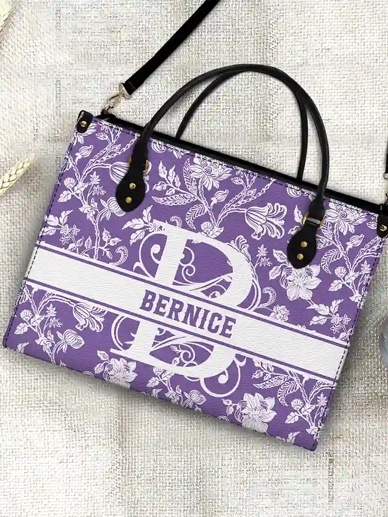 Monogram Style Floral Pattern - Personalized Leather Bag 4