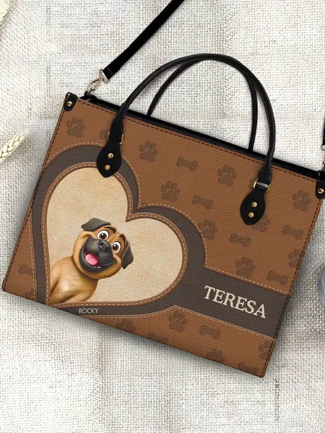 Dog Mom 3D Cute Effect Dog - Personalized Leather Bag 4