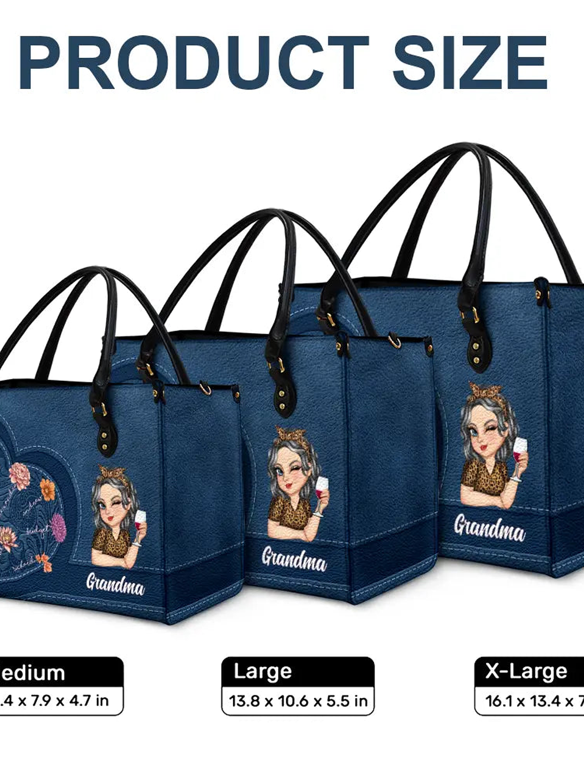 Grandma Birth Month Flowers Kids - Personalized Leather Bag 6