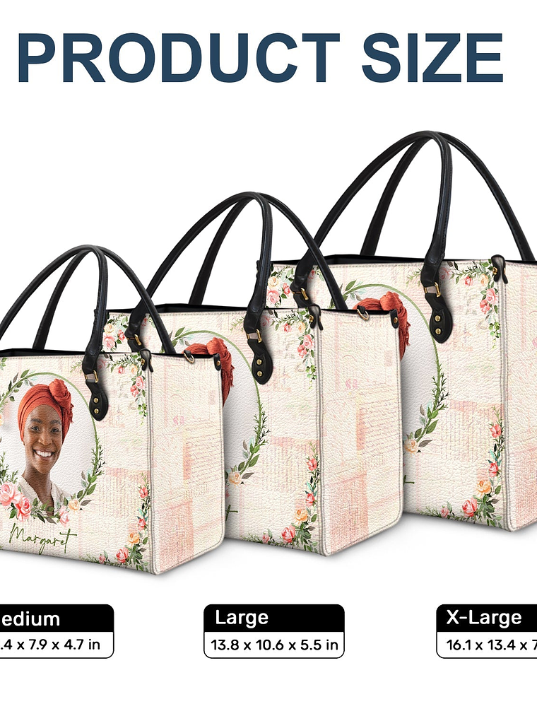 Custom Photo Floral Monogram - Gift For Her - Personalized Leather Bag 5