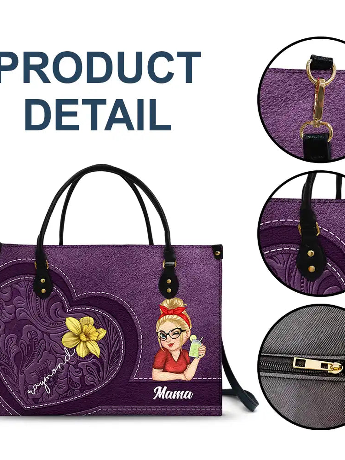 Grandma Birth Month Flowers Kids - Personalized Leather Bag 7