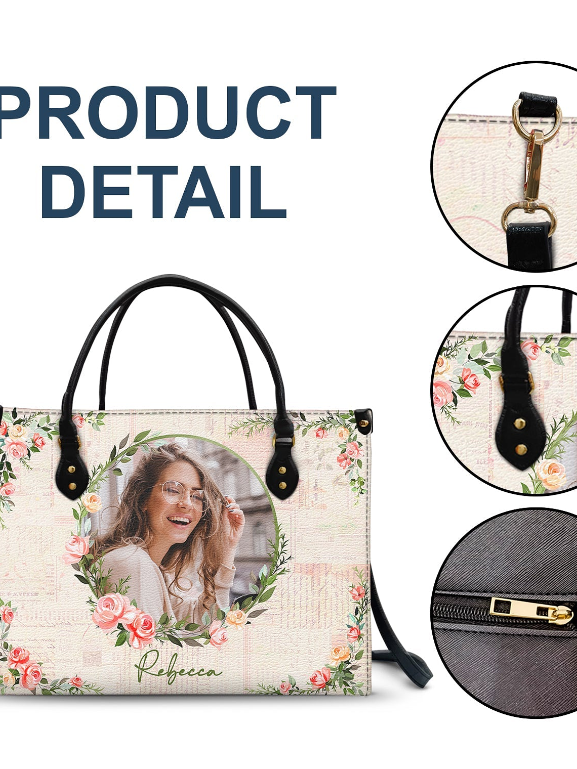 Custom Photo Floral Monogram - Gift For Her - Personalized Leather Bag 6