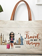 Travel Is My Therapy - Personalized Leather Handle Tote Bag - Vorschaubild 1