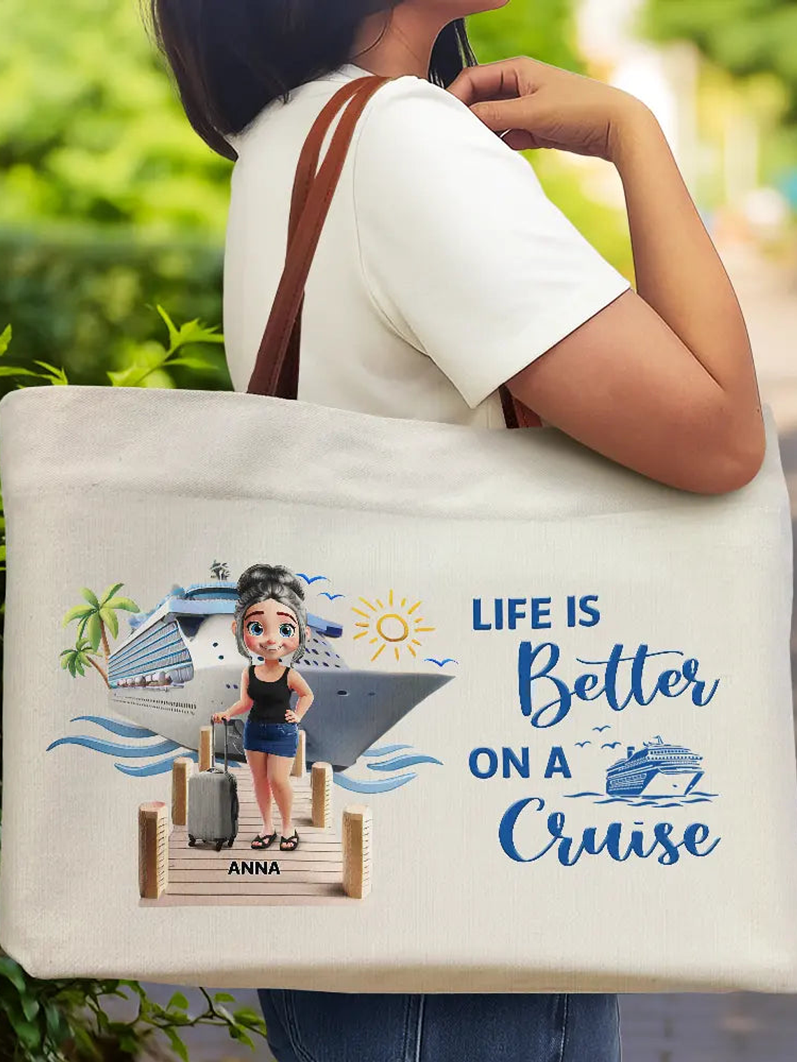 Travel All My Cruise Crap - Personalized Leather Handle Tote Bag 2