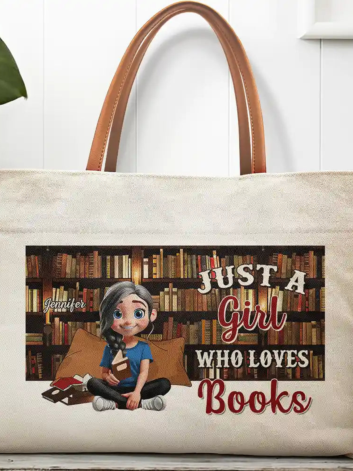Reading Just A Girl Who Loves Books - Personalized Leather Handle Tote Bag 1