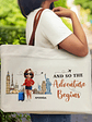 Travel Is My Therapy - Personalized Leather Handle Tote Bag - Vorschaubild 2