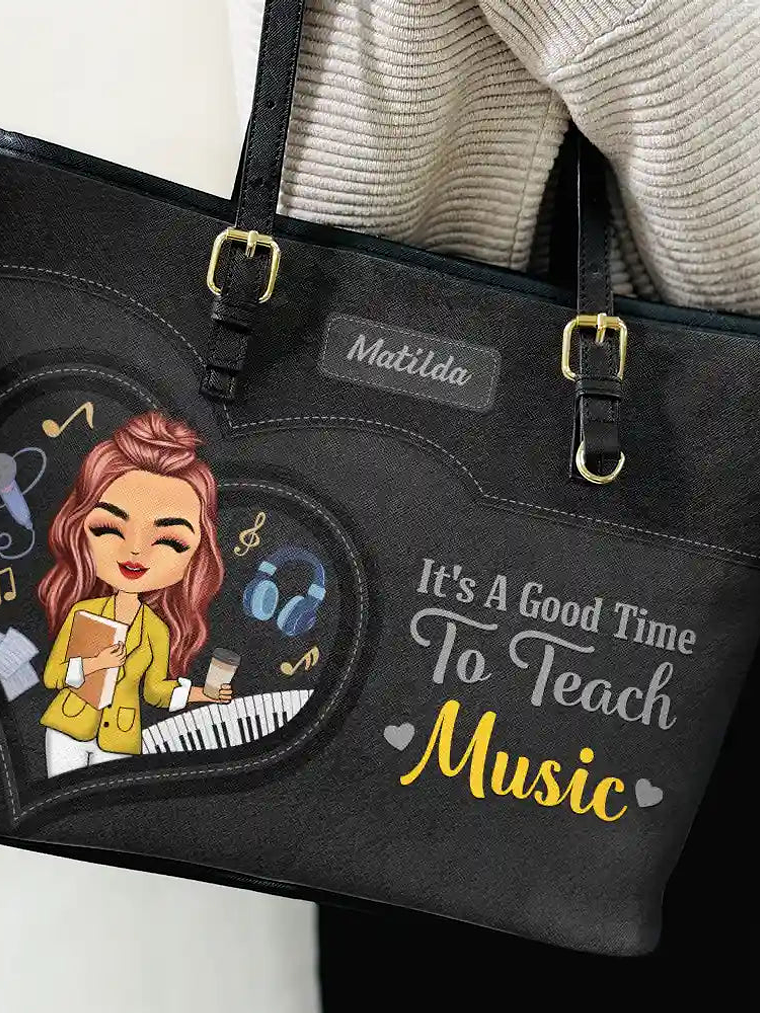 Teacher It's a Good Time to Teach - Personalized Leather Tote Bag 3