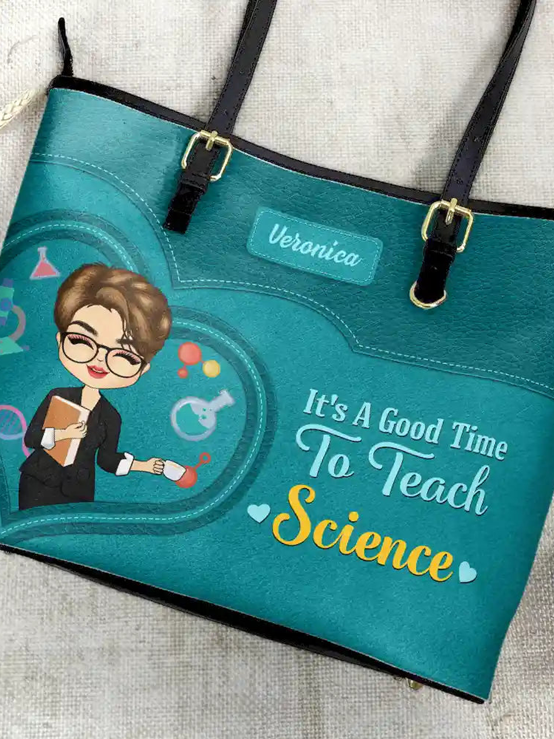 Teacher It's a Good Time to Teach - Personalized Leather Tote Bag 4
