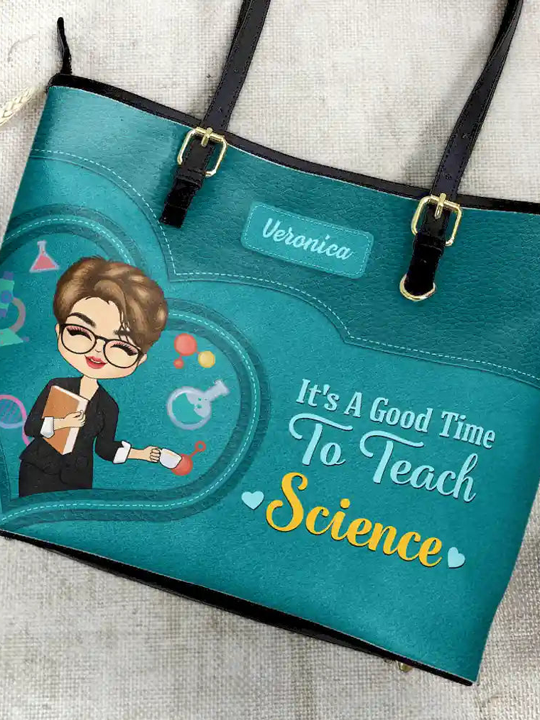 Teacher It's a Good Time to Teach - Personalized Leather Tote Bag 4