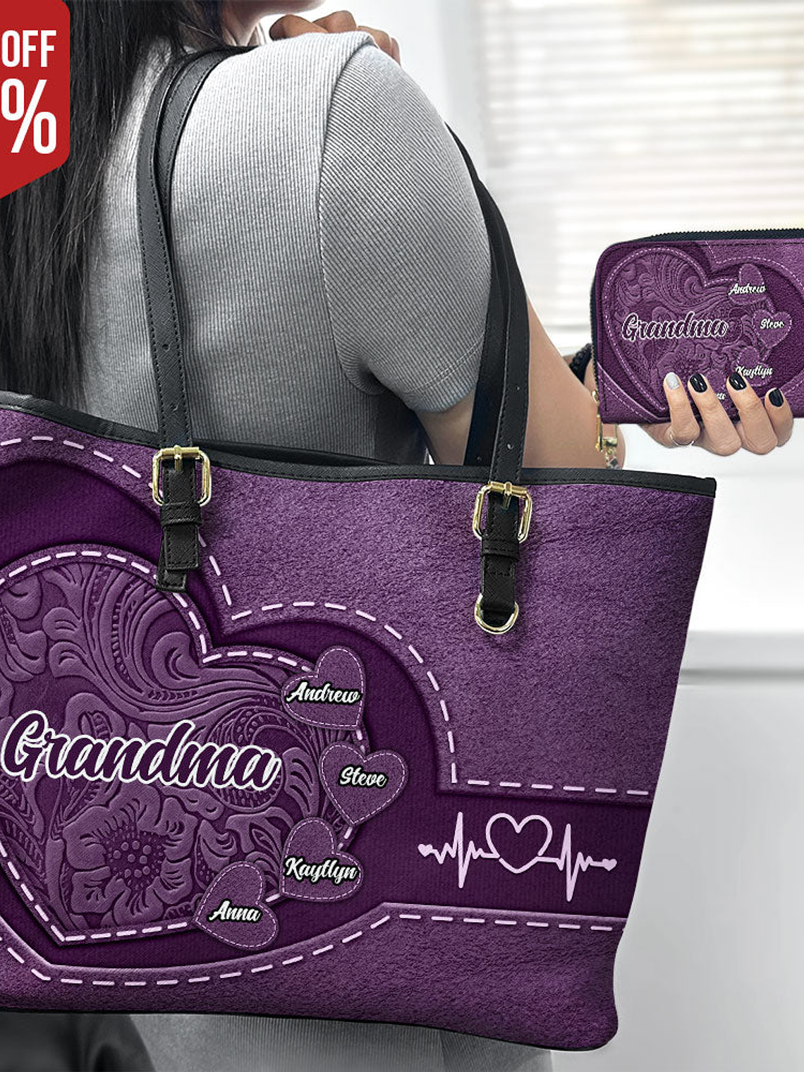Grandma Mommy's Little Sweethearts - Personalized Combo Leather Wallet And Tote Bag 1
