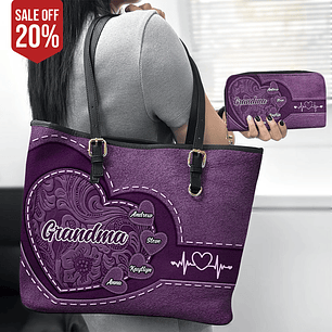 Grandma Mommy's Little Sweethearts - Personalized Combo Leather Wallet And Tote Bag