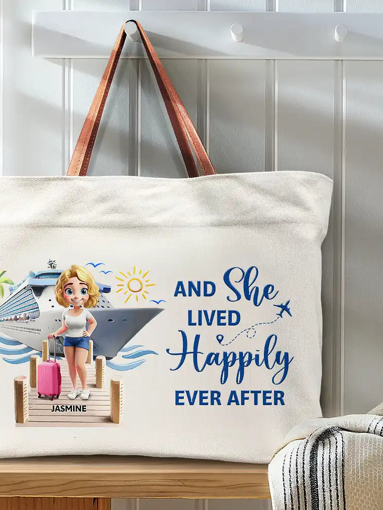 Travel All My Cruise Crap - Personalized Leather Handle Tote Bag 3