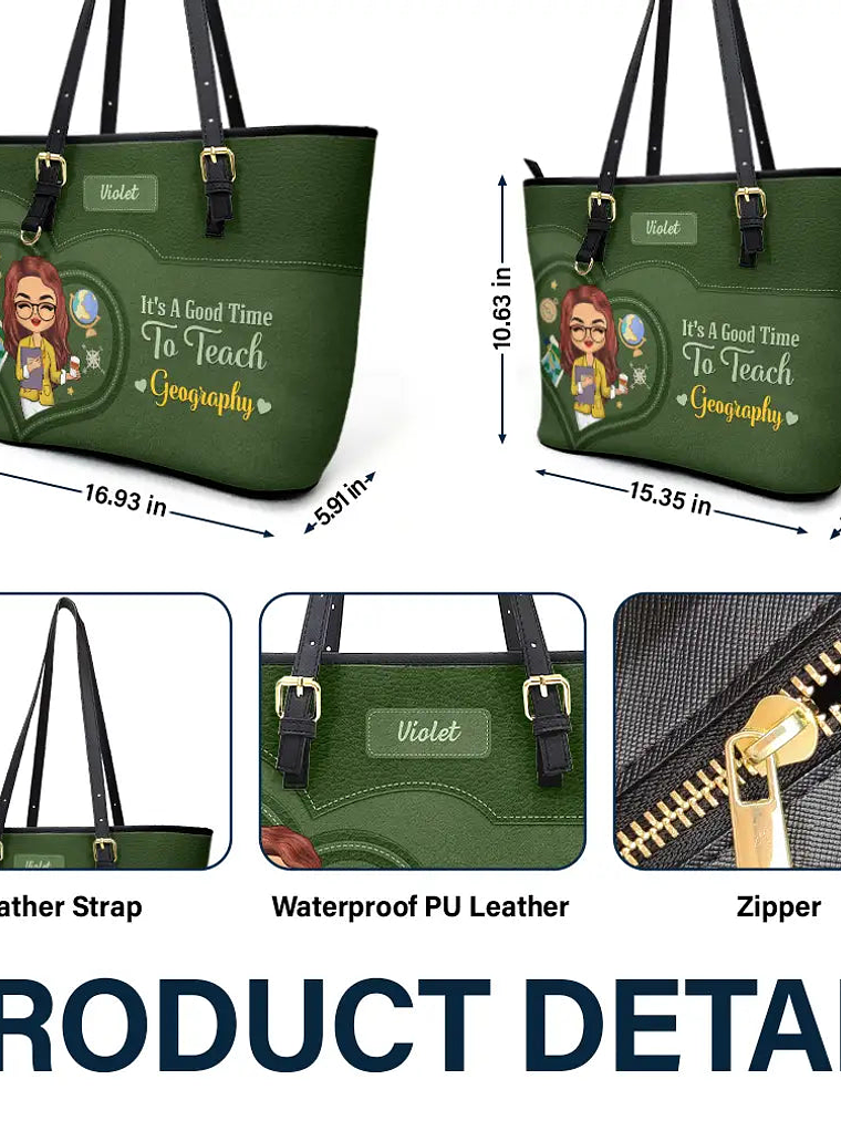 Teacher It's a Good Time to Teach - Personalized Leather Tote Bag 6