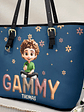Grandma Grandkid Cartoon - Personalized Leather Tote Bag - Vorschaubild 2