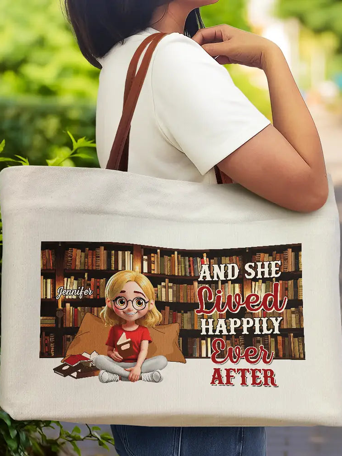 Reading Just A Girl Who Loves Books - Personalized Leather Handle Tote Bag 2