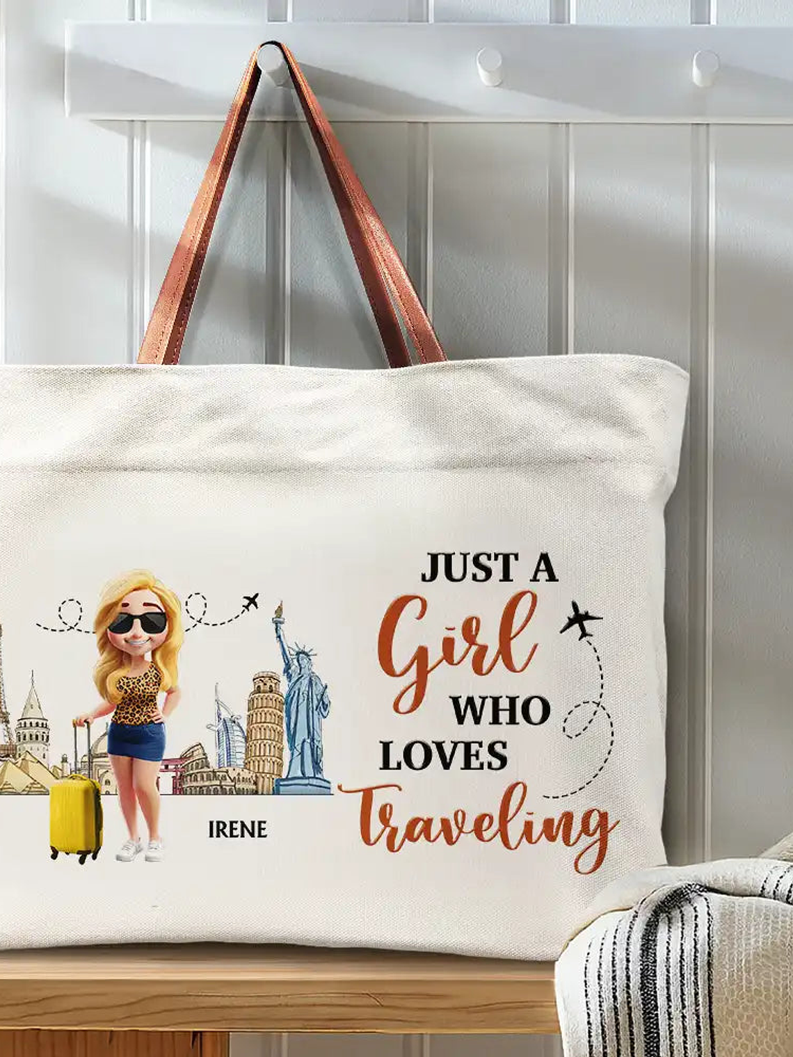 Travel Is My Therapy - Personalized Leather Handle Tote Bag 3