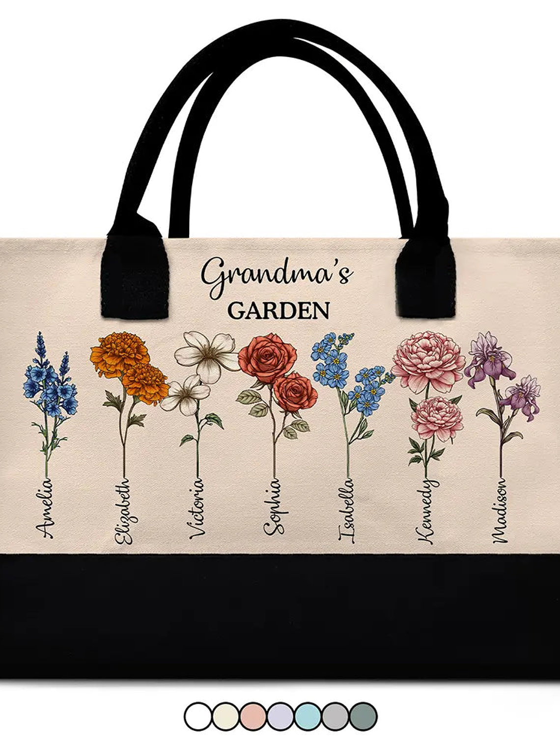 Grandma's Garden Birth Flower Bouquet - Personalized Canvas Tote Bag 1