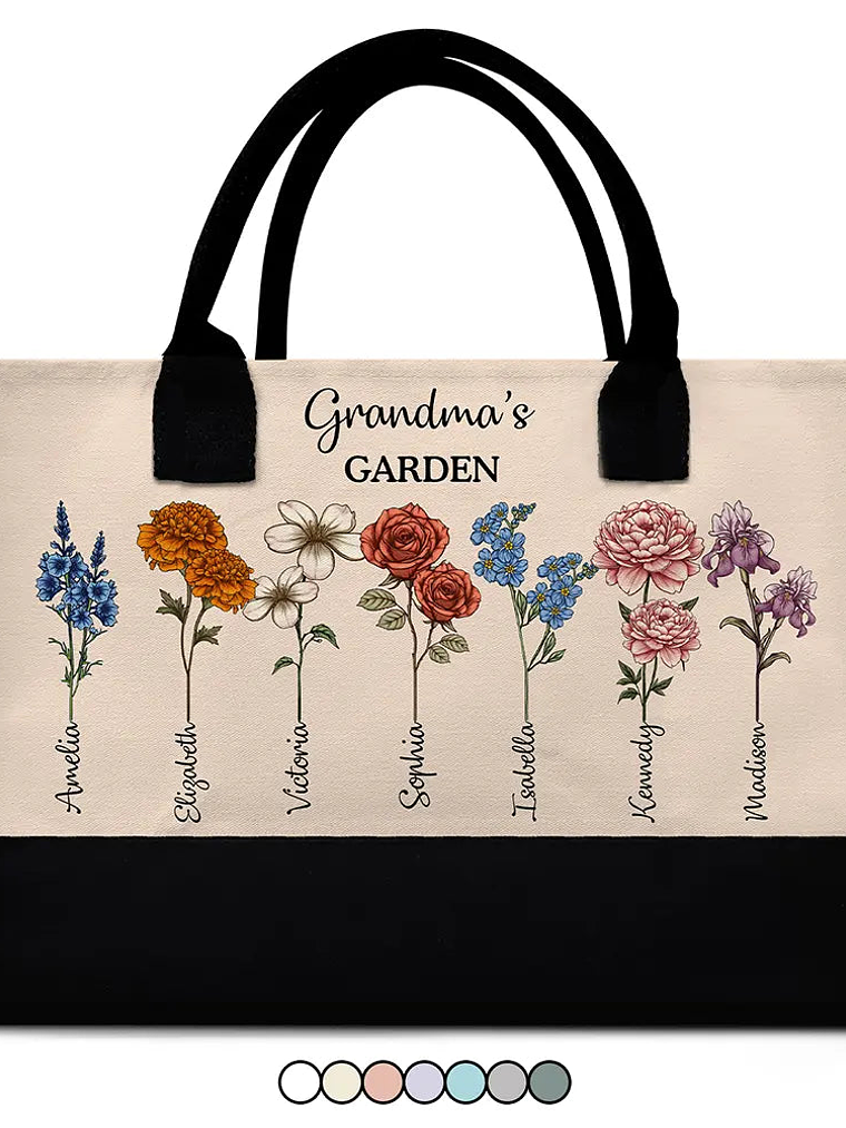 Grandma's Garden Birth Flower Bouquet - Personalized Canvas Tote Bag 1
