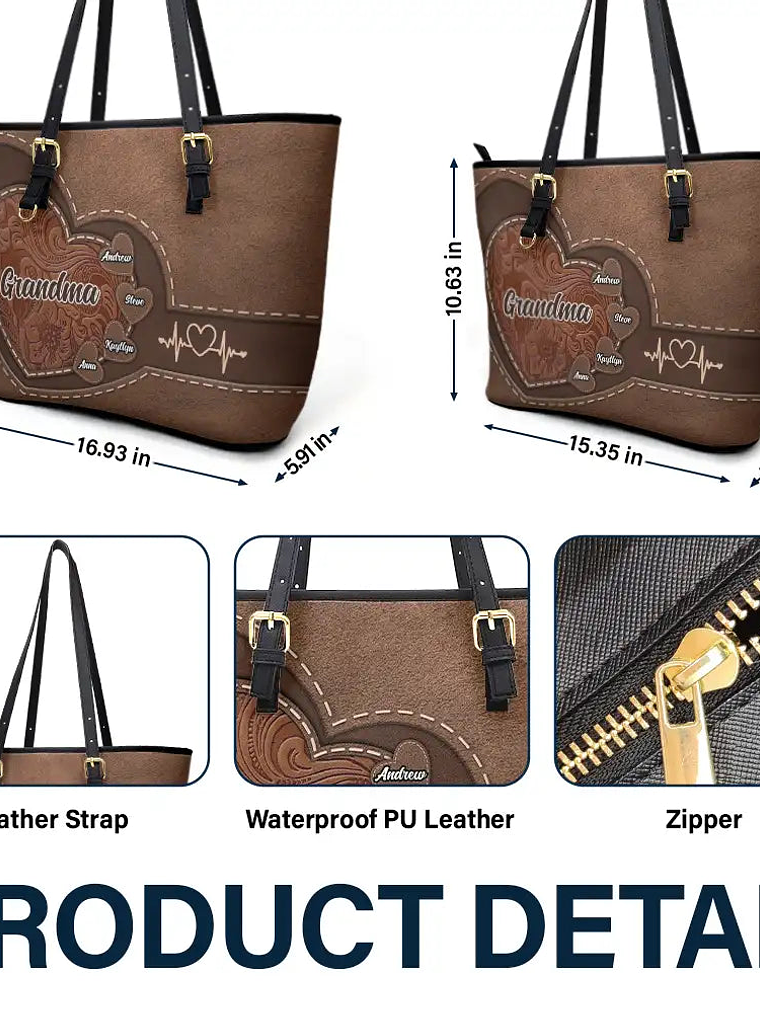 Grandma Mommy's Little Sweethearts - Personalized Leather Tote Bag 6