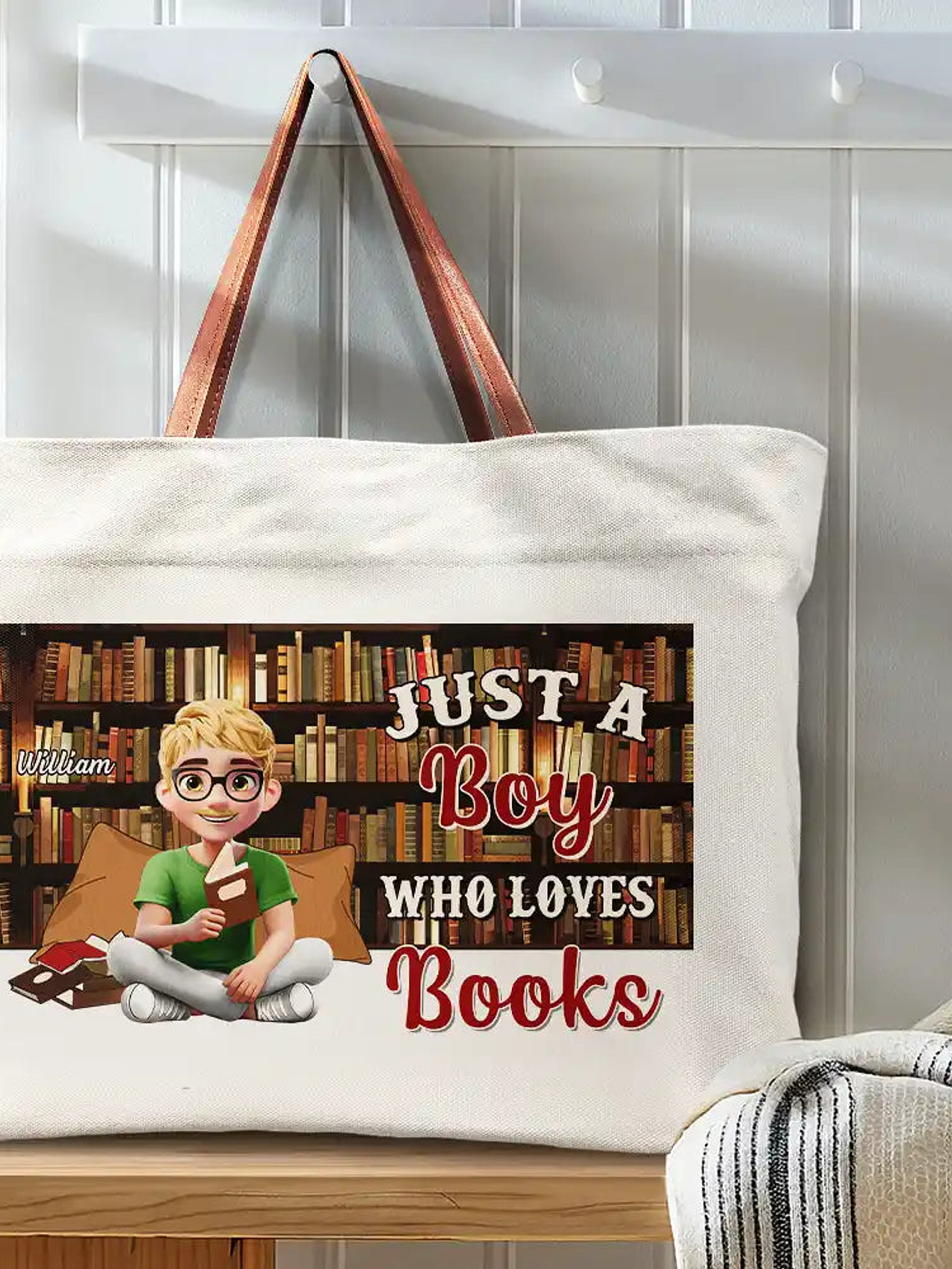 Reading Just A Girl Who Loves Books - Personalized Leather Handle Tote Bag 3