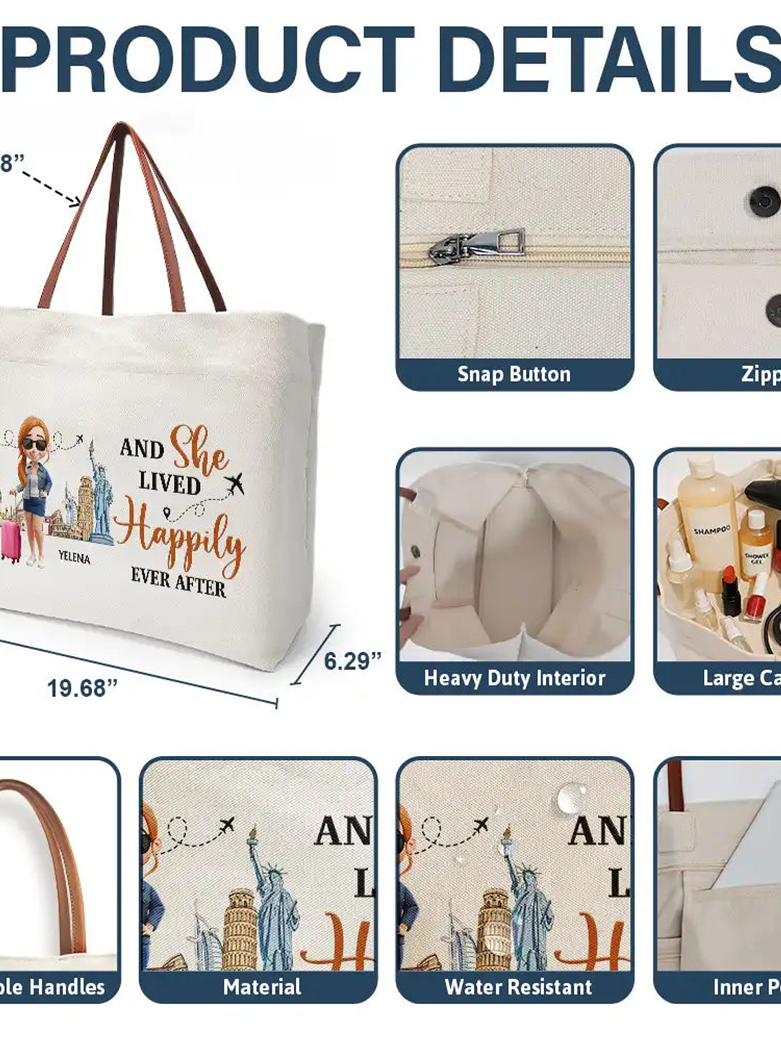 Travel Is My Therapy - Personalized Leather Handle Tote Bag 4