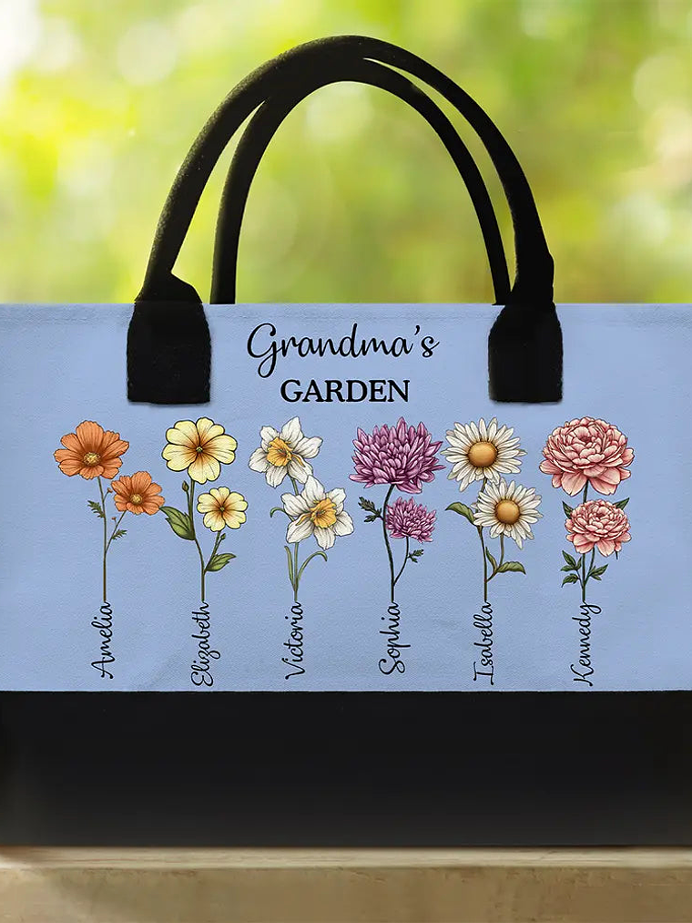 Grandma's Garden Birth Flower Bouquet - Personalized Canvas Tote Bag 2