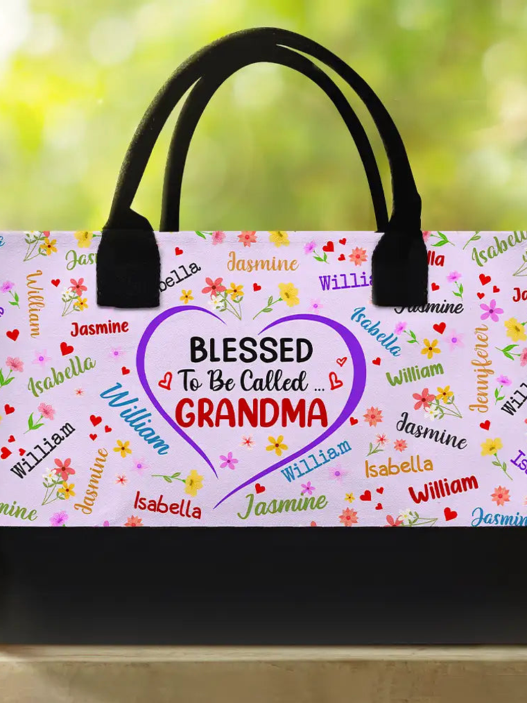 Text Pattern Bless To Be Called Grandma Nana Mom - Personalized Canvas Tote Bag 2