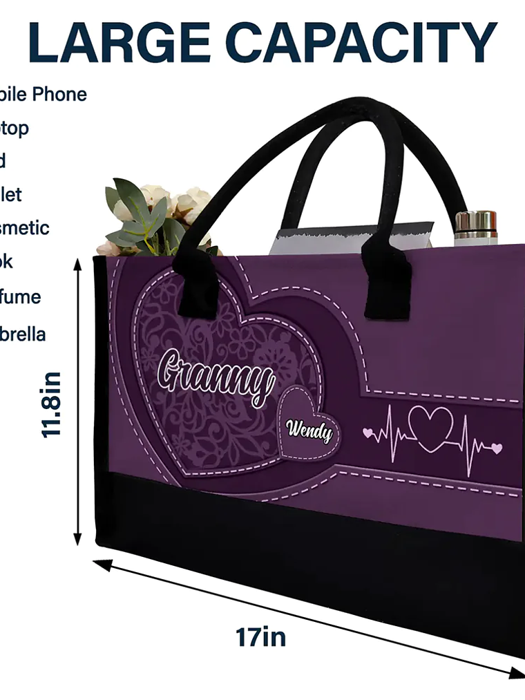 Mom Grandma Little Sweethearts - Personalized Canvas Tote Bag 4